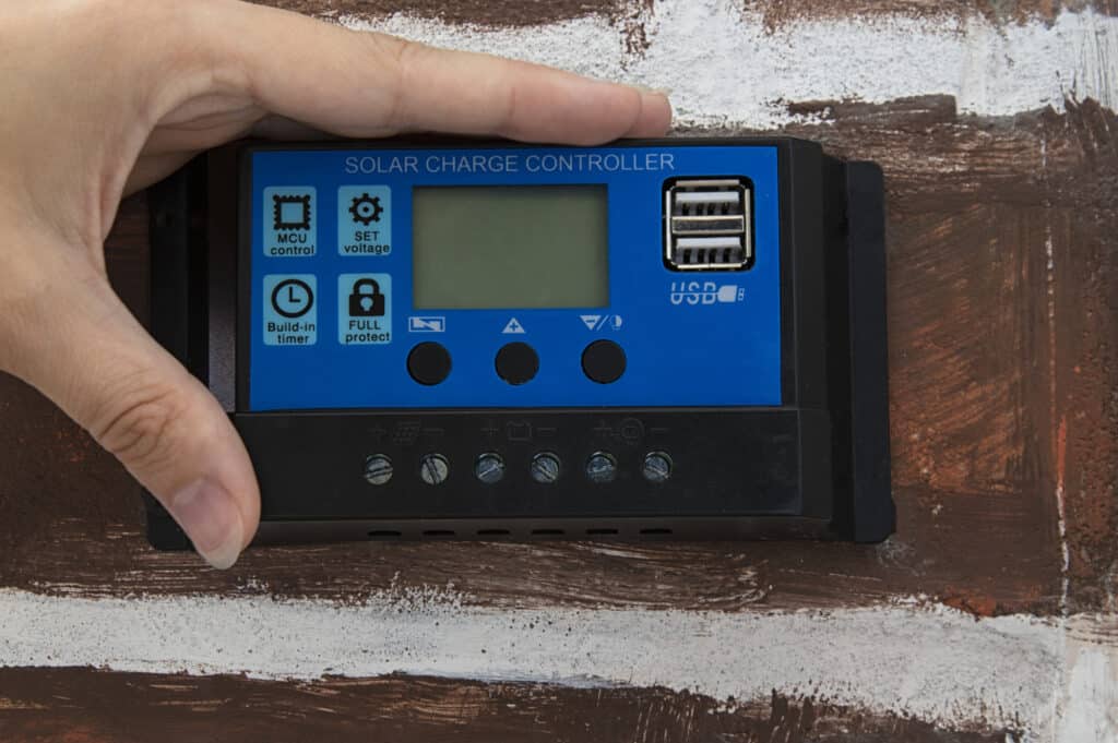 Charge controller used with a solar panel to charge a battery directly.