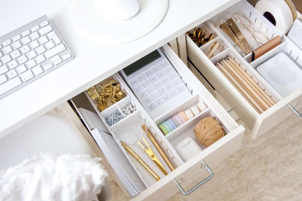 Solar calculator inside office drawer demonstrating how to keep it in optimal condition.