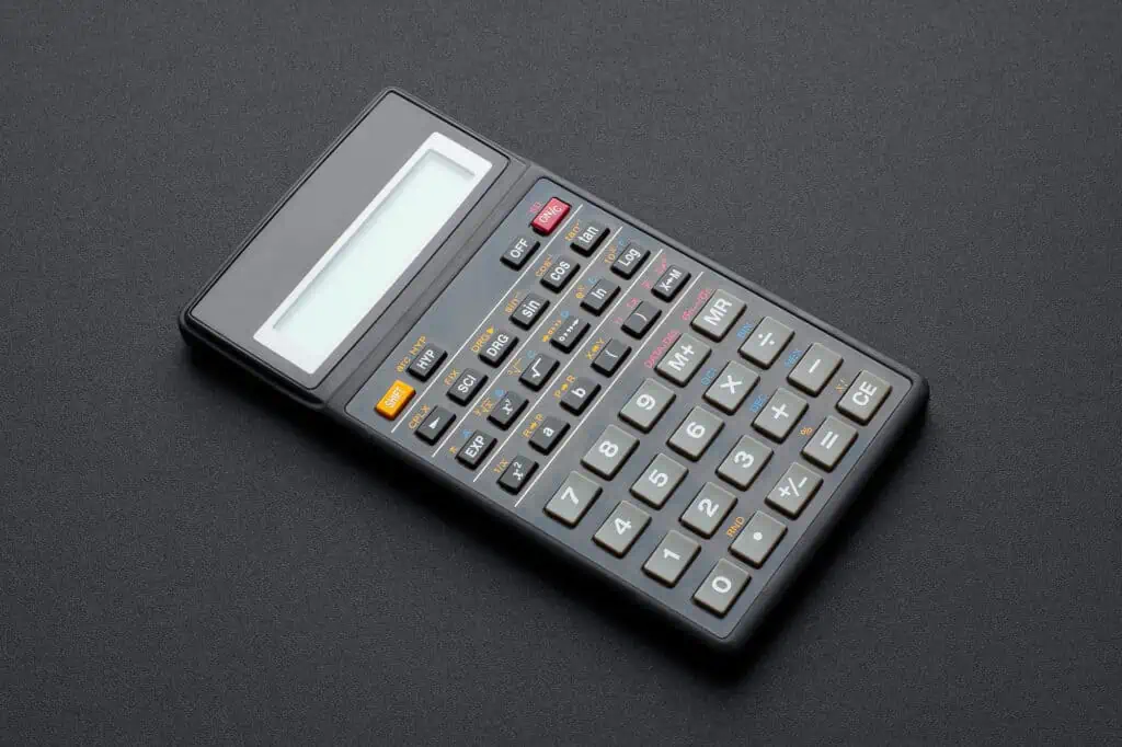 Traditional battery-powered scientific calculator.