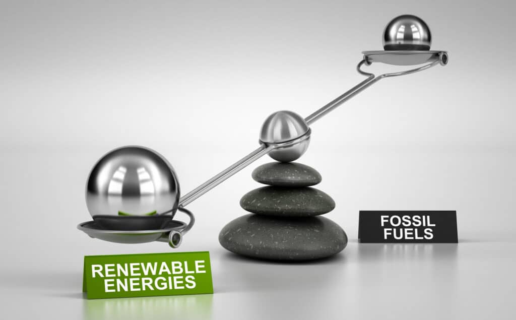 A depiction of how renewable energies greatly outweigh fossil fuels. 